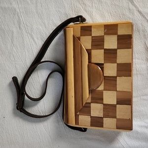 Beautiful two tone brown wood handbag with wallet